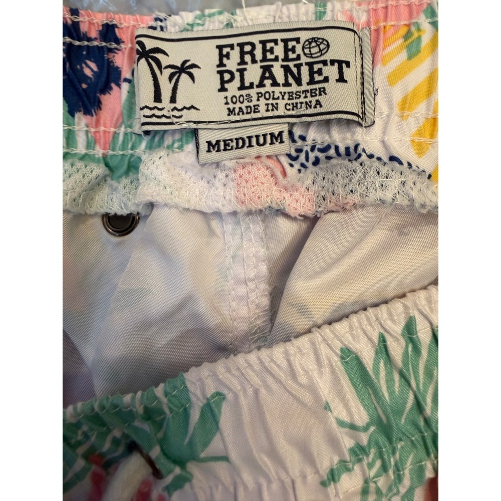 Free Planet Men's Tropical Swim Trunks Medium Palm Print Board Shorts - Picture 4 of 4